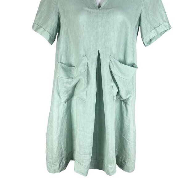 Marisa & Marie Womens L Linen Green Shift Midi Dress Italy Made Minimalist Boho - Picture 5 of 16